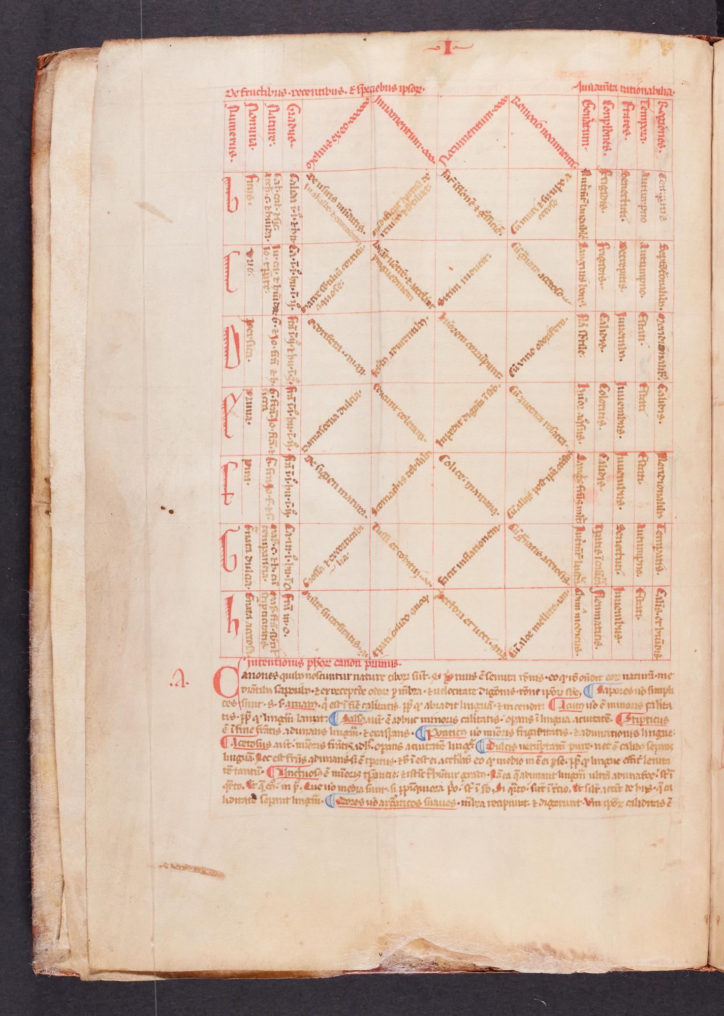 Tabel uit het 13de-eeuwse manuscript van Ibn Butlan (AGSB, Ms. 94/65, fol. 1v)