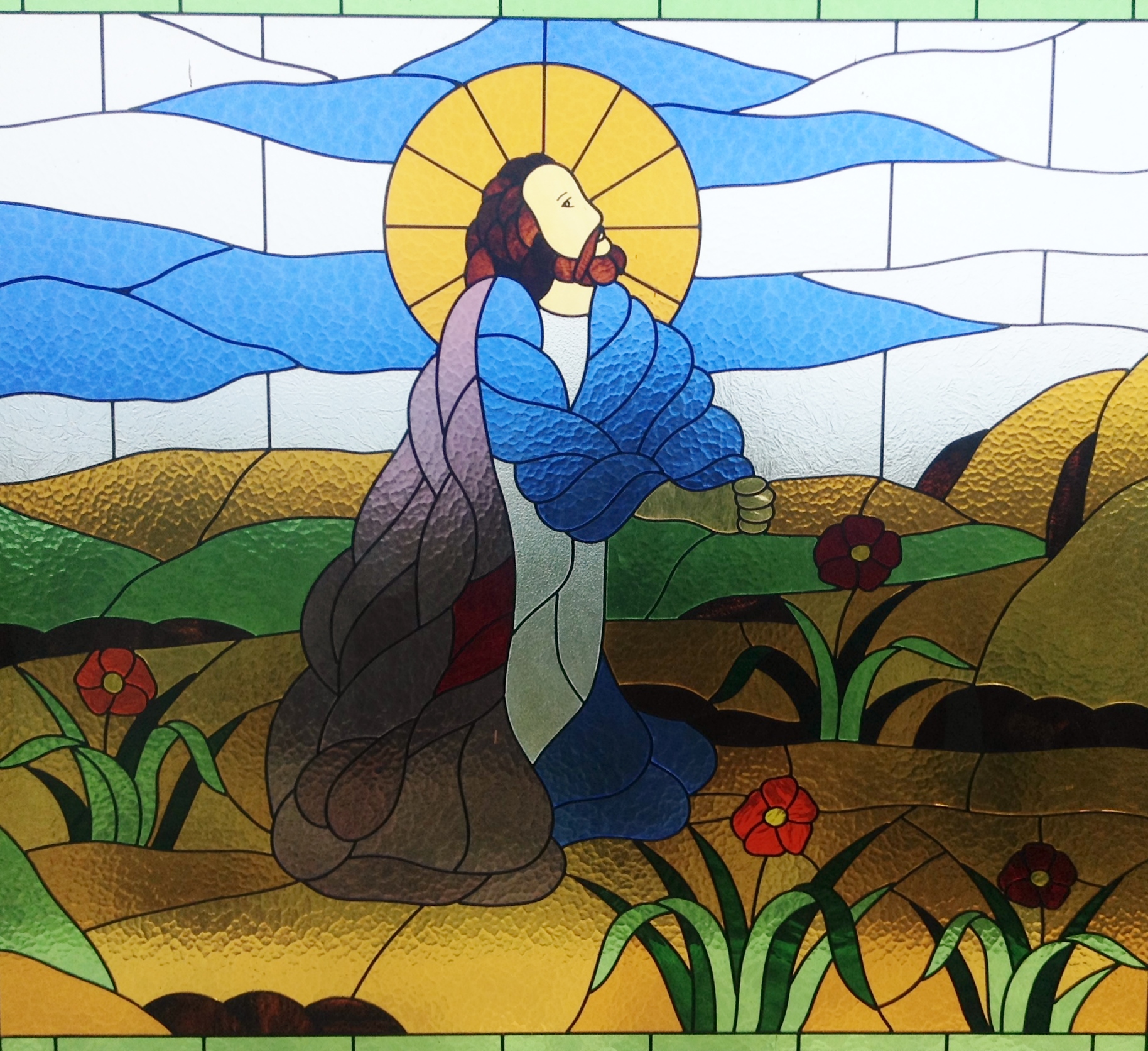 Jezus bidt tot Zijn Vader, glasraam in Bukit Doa Getsemane