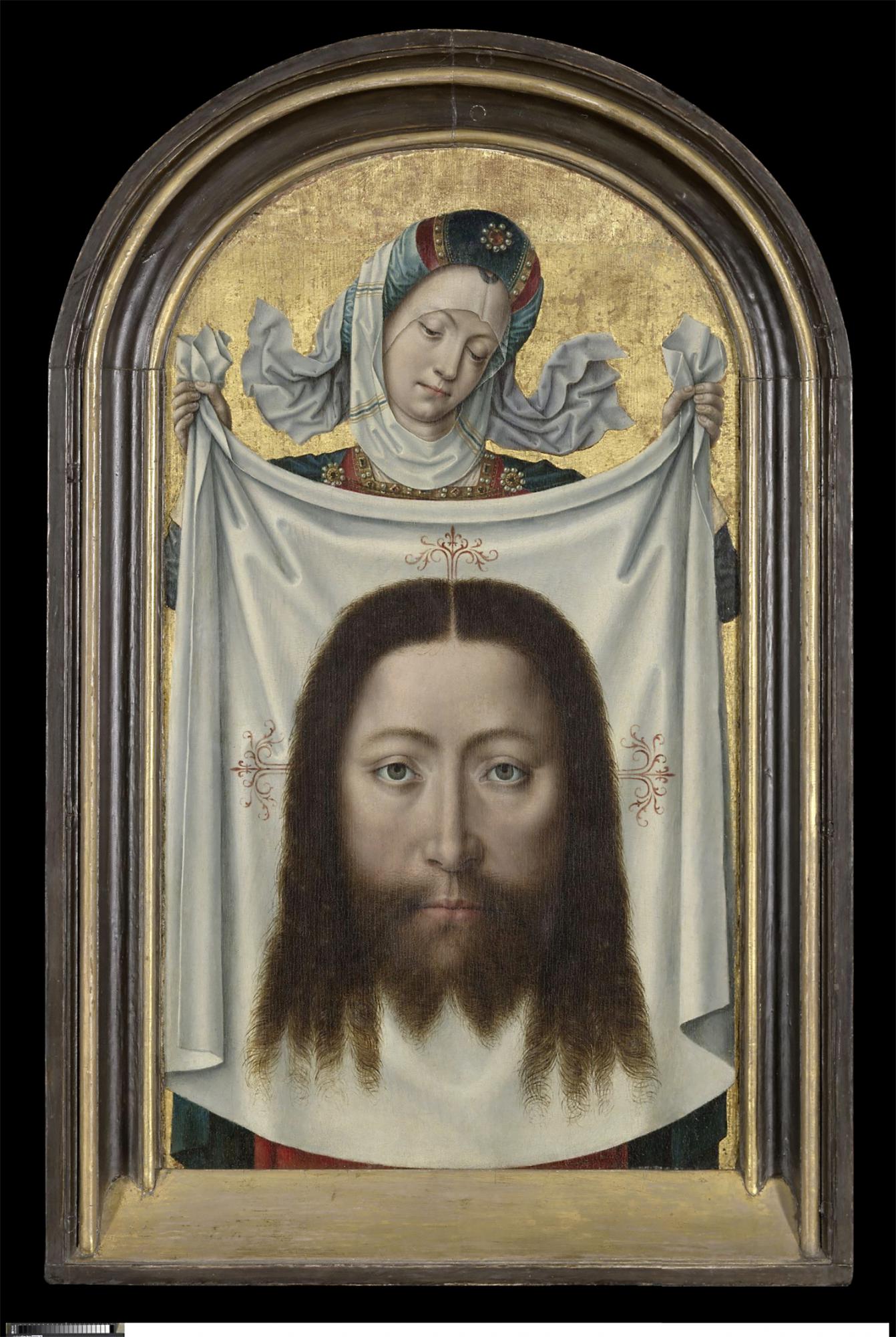 Veronica toont ons Jezus’ gelaat, gezien door een anonieme Brugse meester uit de late vijftiende eeuw. 