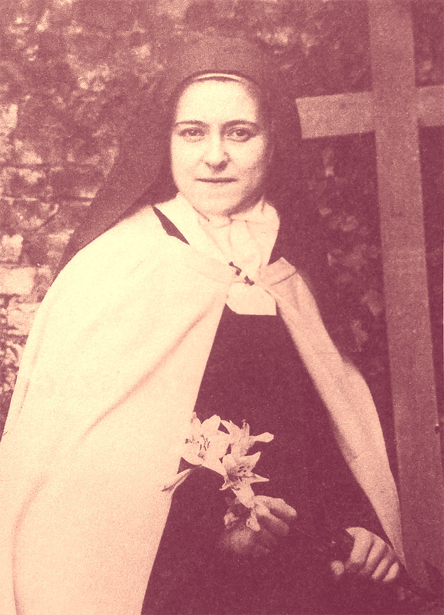 Thérèse van Lisieux op 23-jarige leeftijd, een klein jaar nadat ze begon haar levensverhaal op te schrijven en een jaar voor haar overlijden aan tuberculose